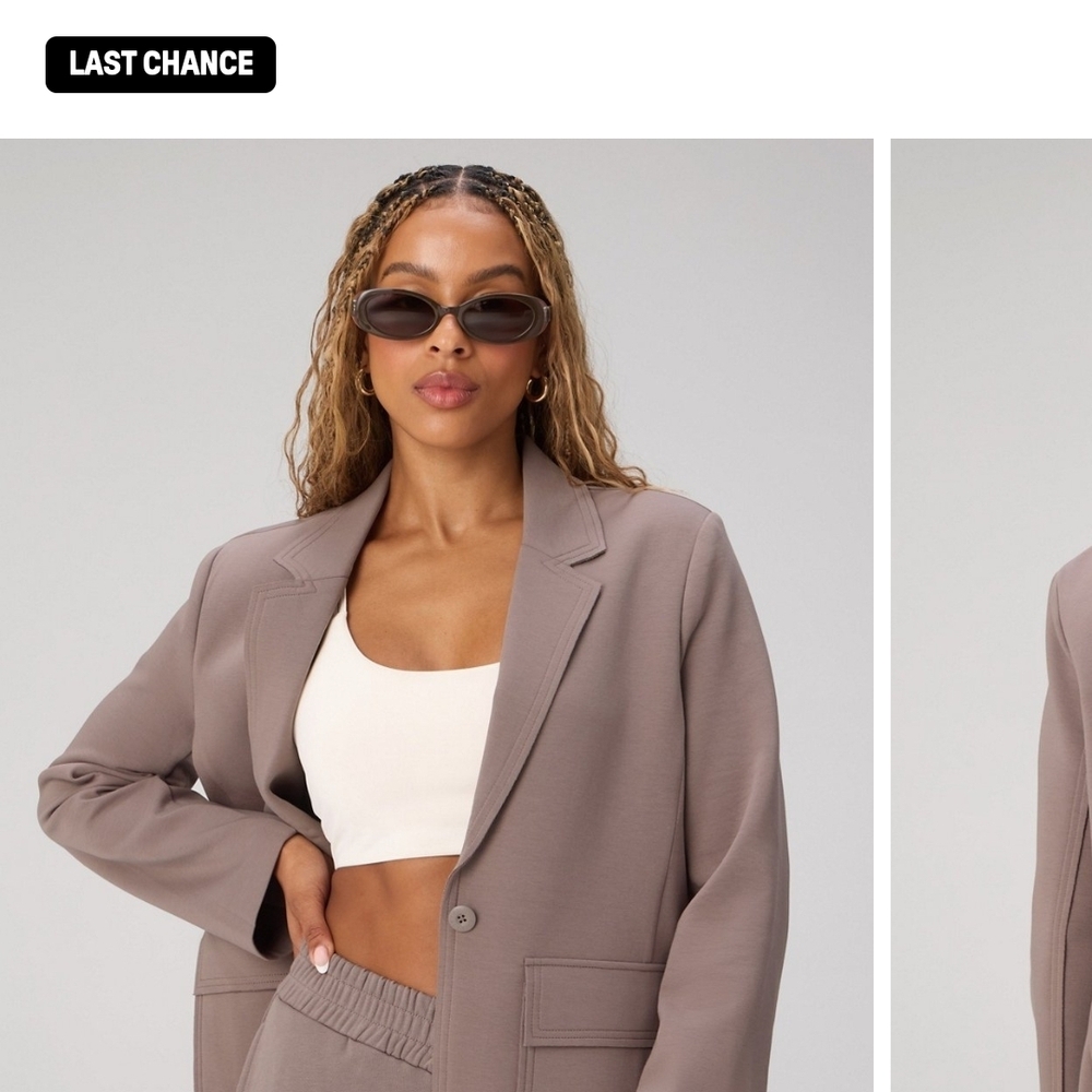 Fabletics Taupe Relaxed Single-Button Blazer, New, Medium